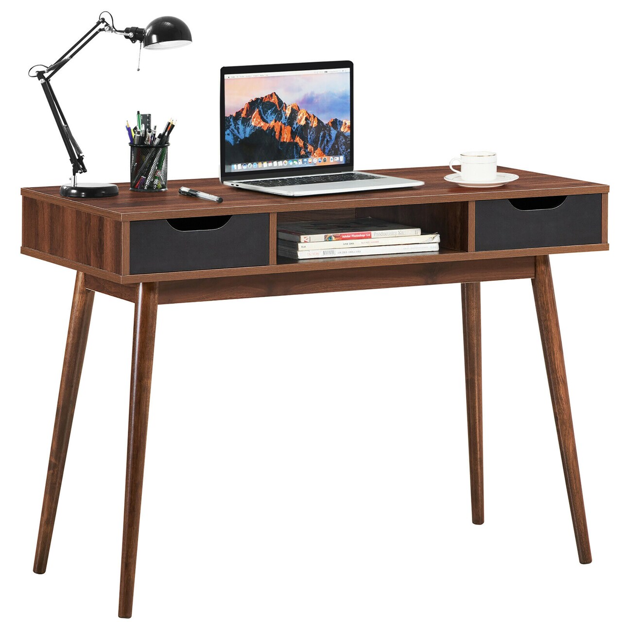 Costway Computer Desk Writing Table w/ Drawers Laptop PC Workstation Home Oak\Walnut